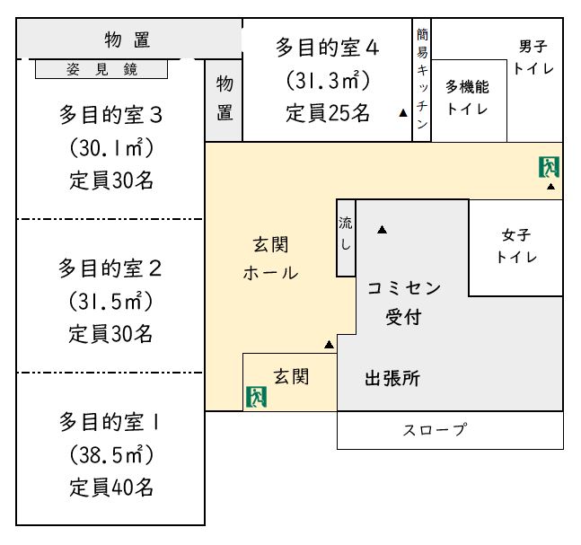 地図：白子吹上コミセンの平面図　1階