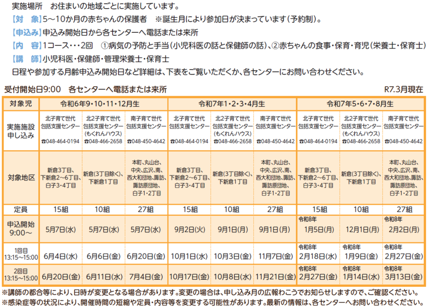 令和7年度産後教室/赤ちゃん学級
