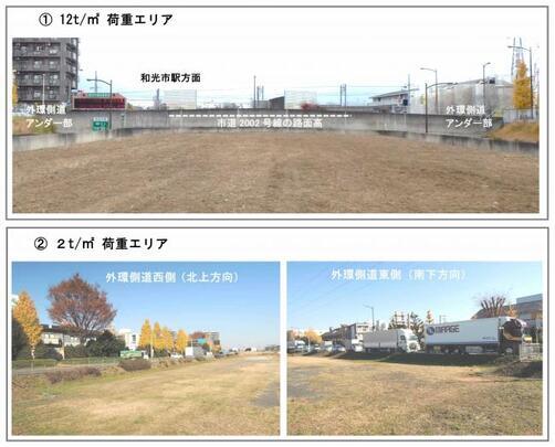 写真：（1）12t/平方メートル 荷重エリア　（2）2t/平方メートル 荷重エリア