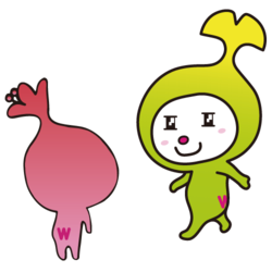 イラスト：キラーンとした目のわこうっちと後ろ姿のさつきちゃん