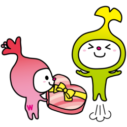 イラスト：チョコを渡すさつきちゃんと喜ぶわこうっち