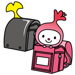イラスト：ランドセルの中に入ったさつきちゃんとランドセルに隠れてるわこうっち