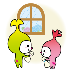 イラスト：てるてる坊主を持ったわこうっちとさつきちゃん