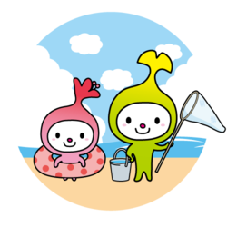 イラスト：海辺にいるわこうっちとさつきちゃん