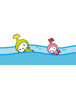 イラスト：泳いでいるわこうっちとさつきちゃん