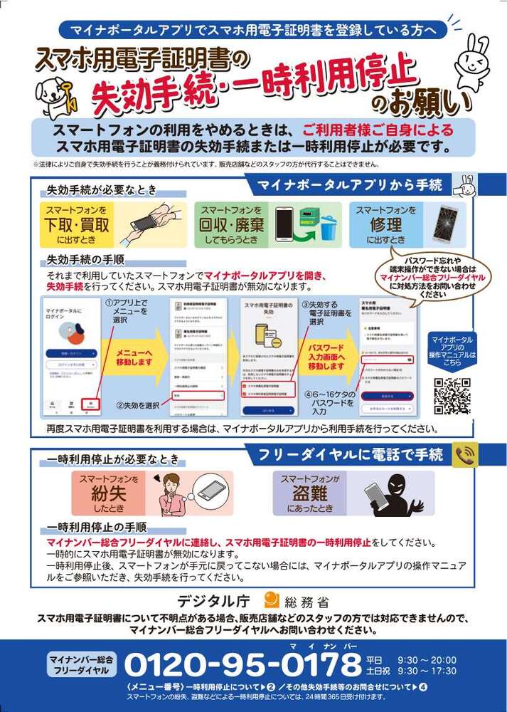 写真：スマホ用電子証明書の失効手続き、一時利用停止