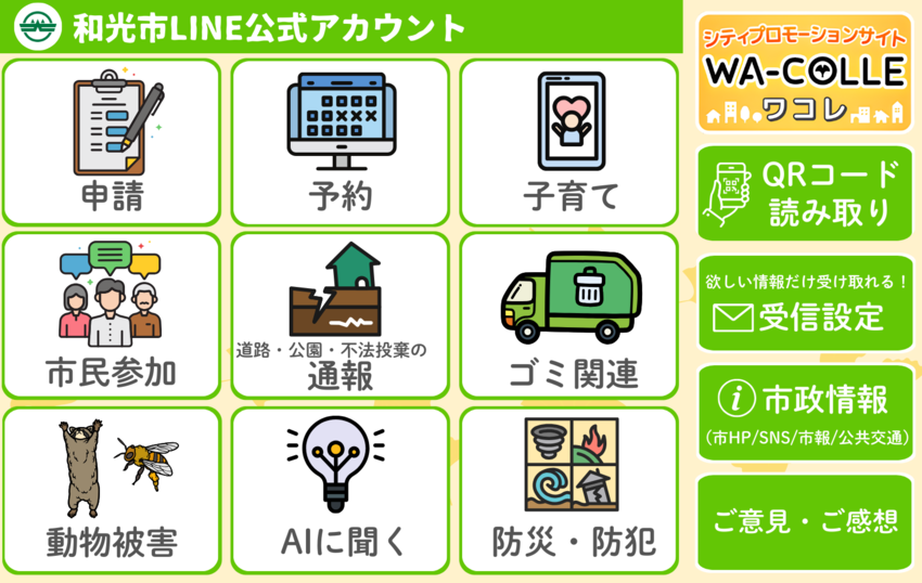 画面：和光市公式LINE　トーク画面のメニュー