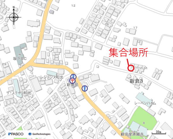 地図：集合場所（午王山遺跡）