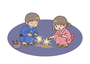 子どもが花火をしているイラスト